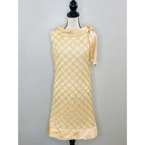 Vintage Lattice Lace Satin Sheath Dress Womens 14 Stretch Cocktail Semi Formal